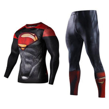 Load image into Gallery viewer, Men&#39;s Compression GYM training Clothes Suits workout Superman jogging Sportswear Fitness Dry Fit Tracksuit Tights 2pcs / sets